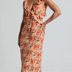 ALESSA MIDI DRESS - V NECK FRILL DETAIL EMPIRE WAIST BACK CUT OUT DRESS